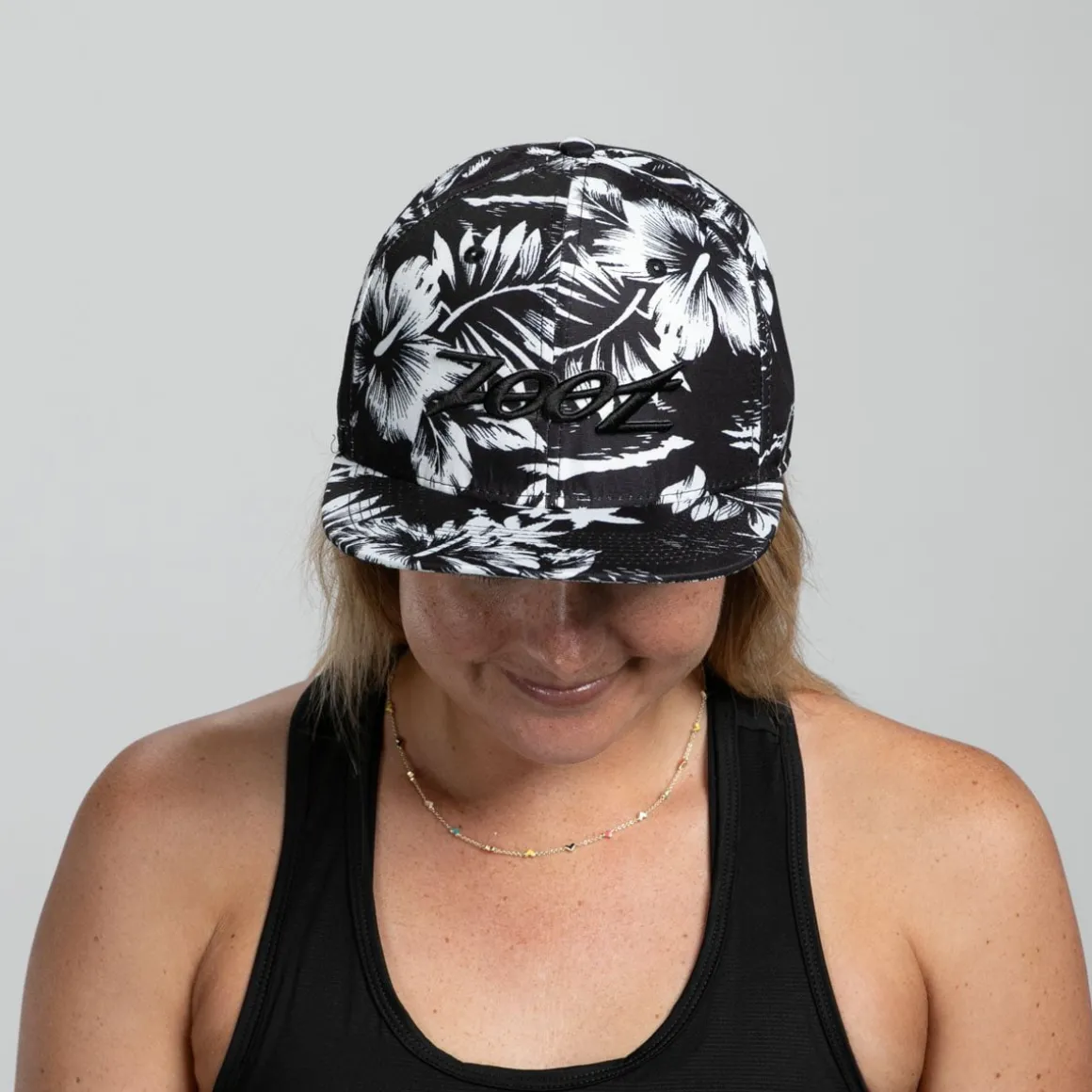 Unisex Flat Bill - Black and White Floral