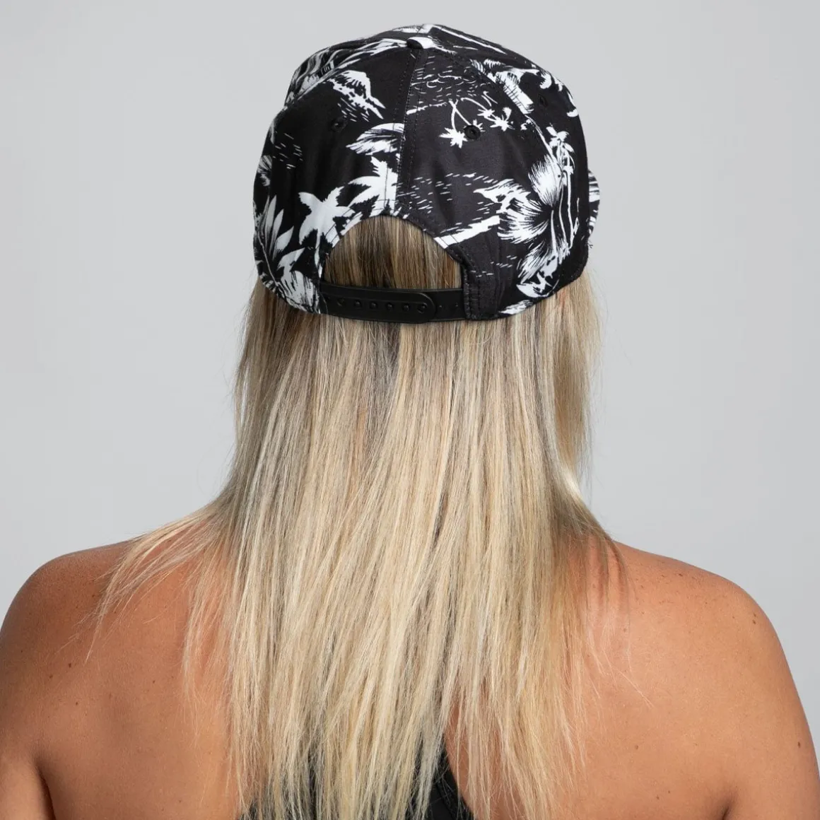 Unisex Flat Bill - Black and White Floral