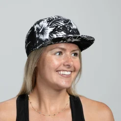 Unisex Flat Bill - Black and White Floral