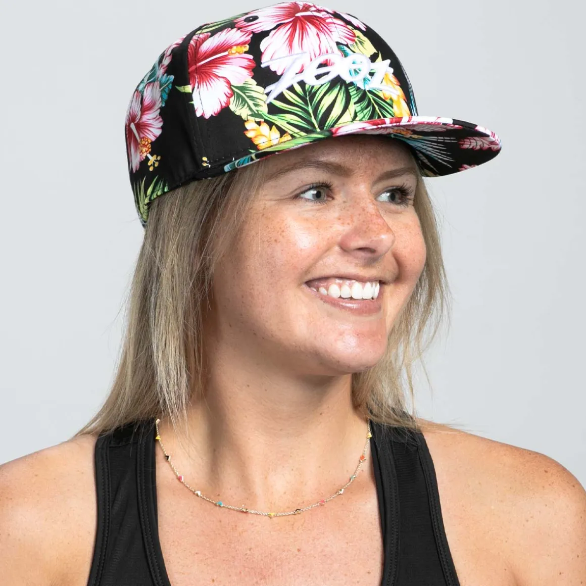Unisex Flat Bill - Black Floral