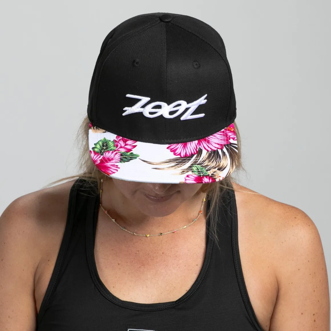Unisex Flat Bill - Black/Pink Floral Bill