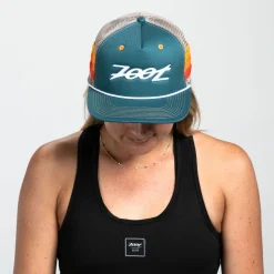 Unisex Flat Bill With Mesh - Teal Stripes