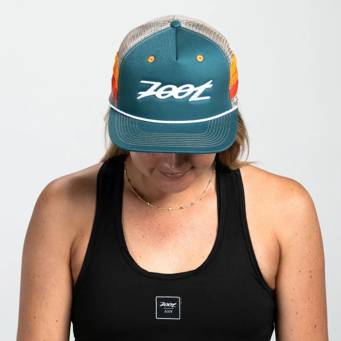 Unisex Flat Bill With Mesh - Teal Stripes