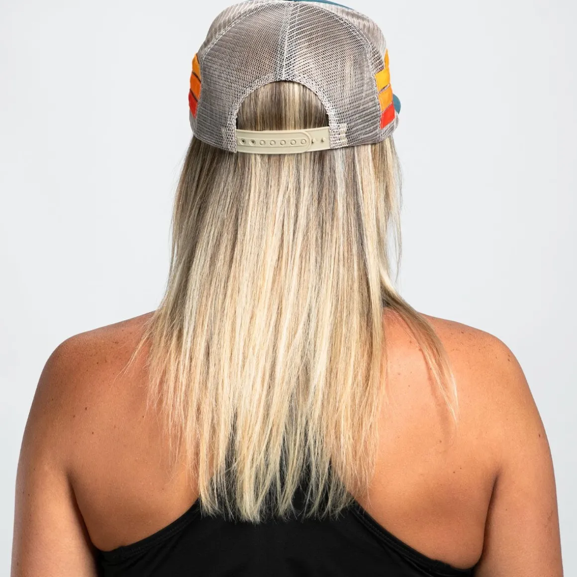 Unisex Flat Bill With Mesh - Teal Stripes
