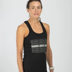 Women's Swim Bike Run Racerback Tank - Black
