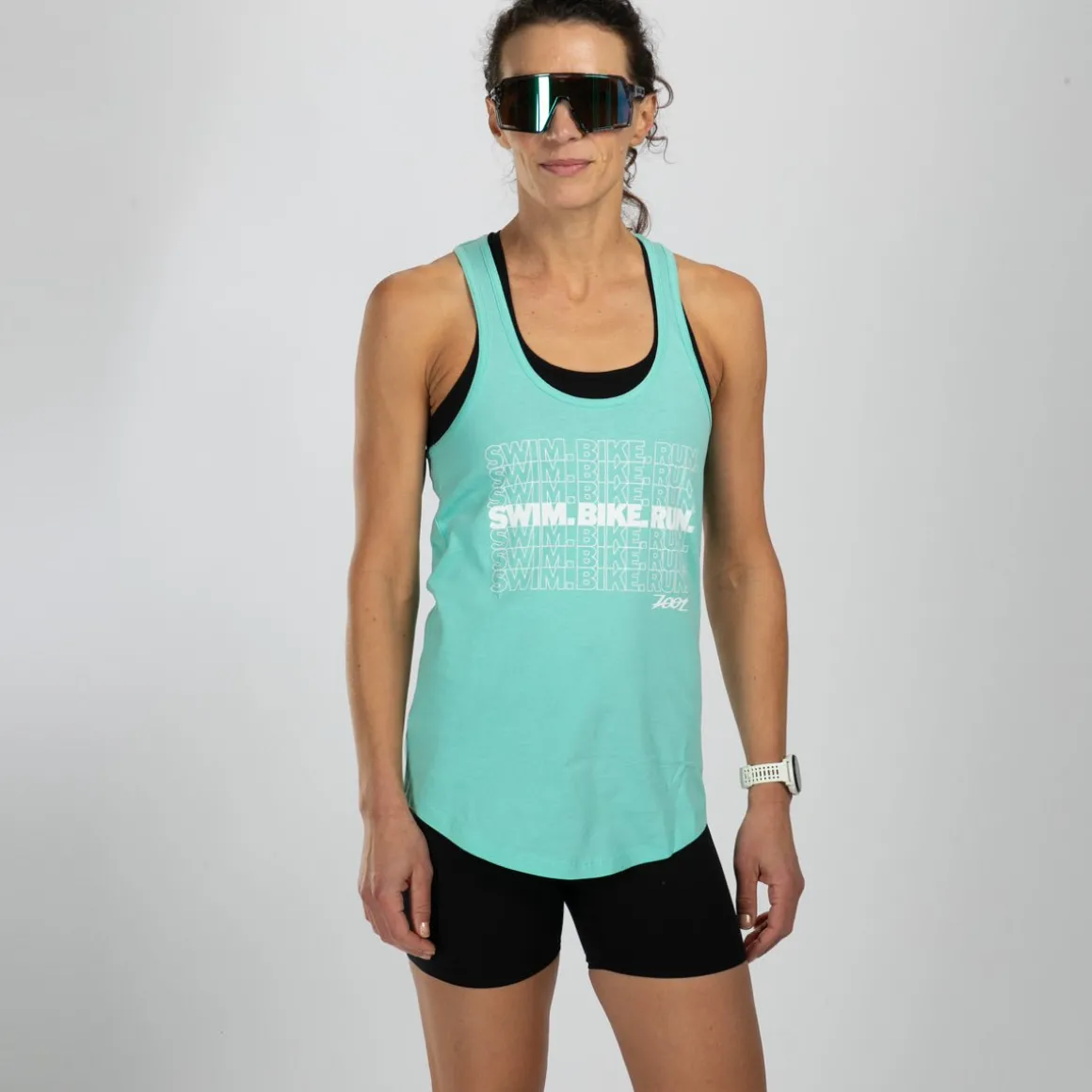 Women's Swim Bike Run Racerback Tank - Mint